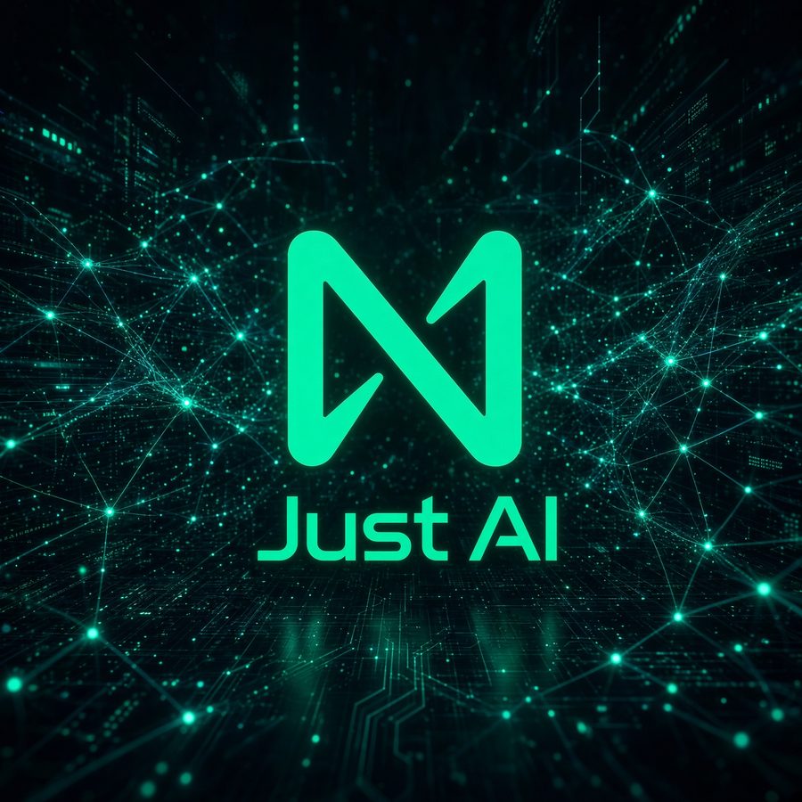 Just AI logo: glowing NEAR N inside a neural network